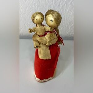 VTG Folk Art Corn Husk Doll, Girl, Mom, Baby, Child, Czechoslovakia
